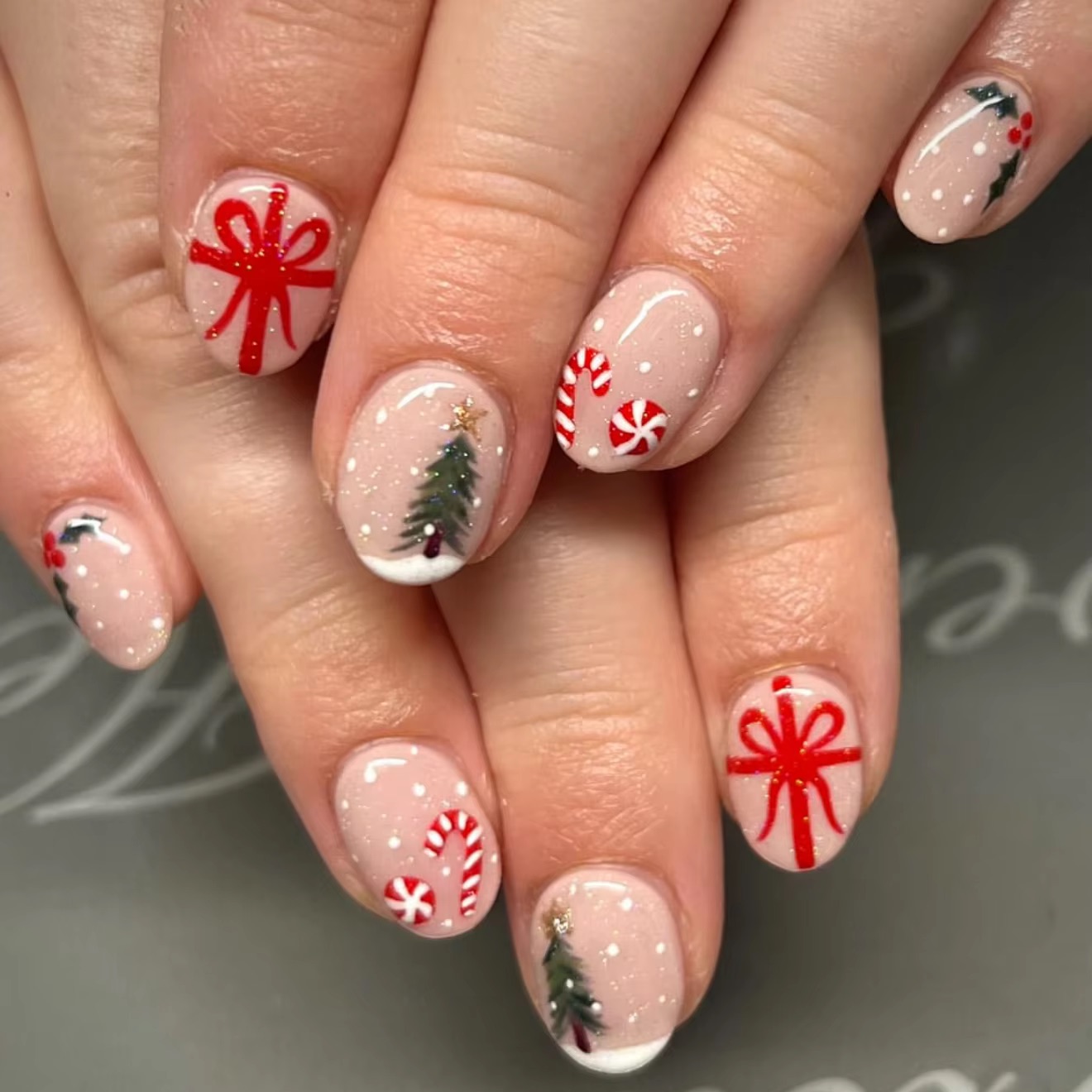 Christmas Tree Artificial - Faux ongles courts, à coller, de
